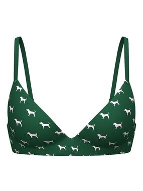PINK Victoria's Secret Dark Green Bra with Light Pink Dog Print